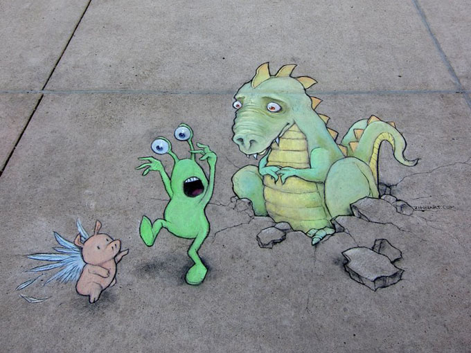 david-zinn-chalk-dragon flying pigs.jpg