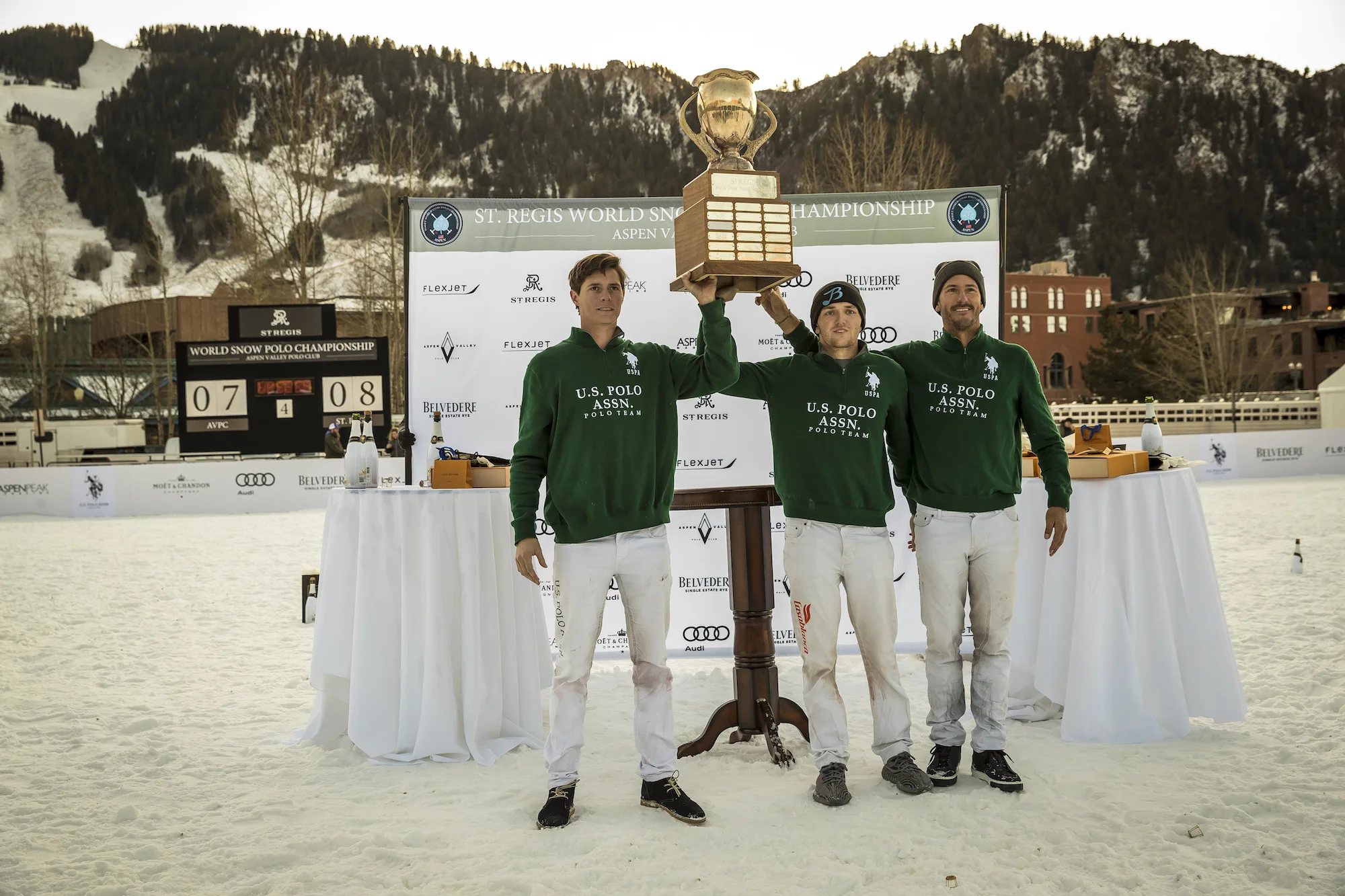 St. Regis World Snow Polo champions Juancito Bollini, Grant Ganzi and Nic Roldan of U.S. Polo Assn.