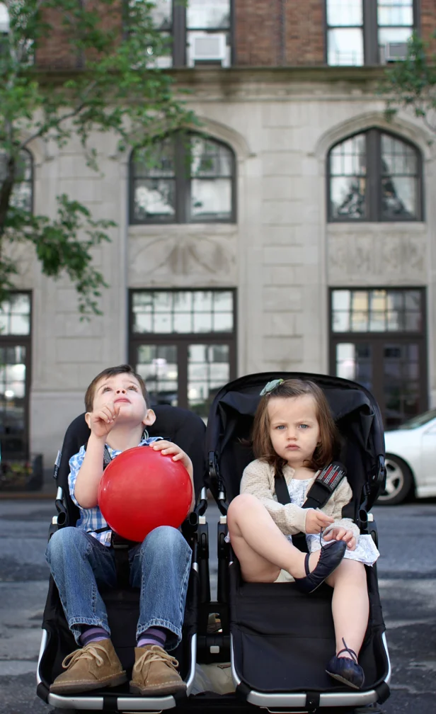 It's a little less stressful when they're strapped safely into the stroller. 