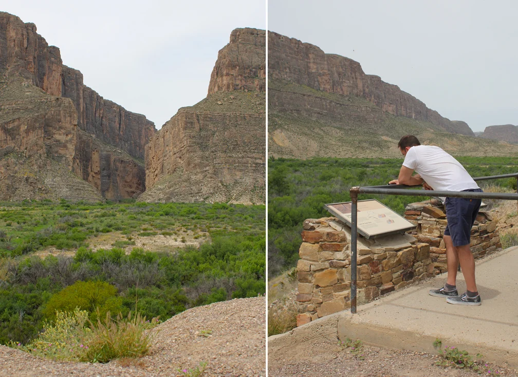 The Rio Grande divides Mexico and the U.S. for over 1,000 miles and Big Bend National Park runs more than 100 miles along that boundary. Like something out of a fairy tale, a massive, imposing, endless, vertical cliff makes an actual wall between us and Mexico, so we had to stop at the Santa Elena Canyon to see if we could get a peek through it.