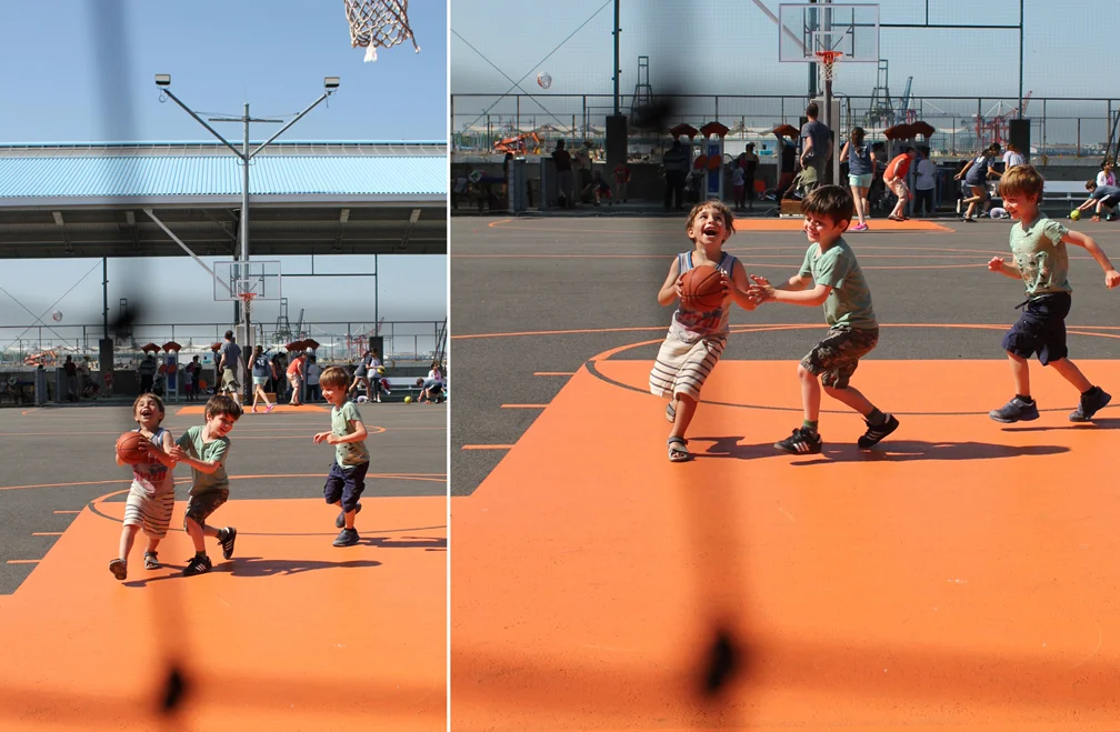 Funny how the boys and girls separated immediately. The girls grabbed bubbles and blankets and the boys hit the basketball court.
