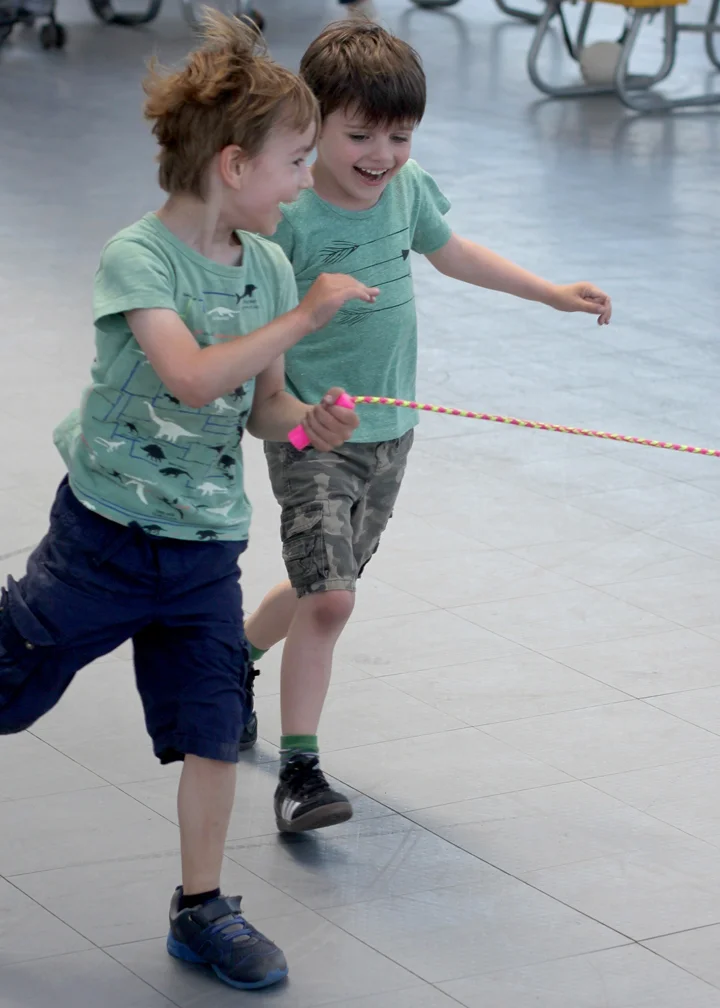 And then stole a jump rope to play some spontaneous, hilarious, running tug-of-war game.
