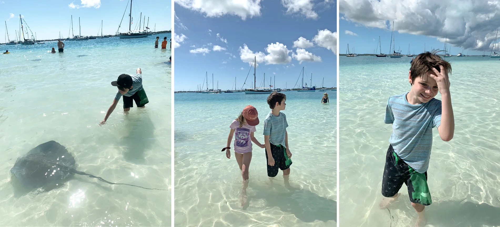 It’s pretty amazing that sting rays just swim right up to you! Although Everett was too shy to feed them, he let them swim by his extended hand, closing the gap an inch every time, and finally he got enough courage to actually touch one. He says they feel like a sponge.