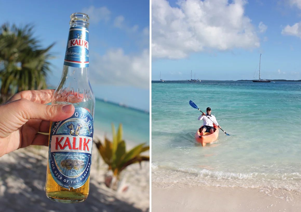 Scott kayaked around the island from our room to the beach. Meanwhile, I also exercised…. my patience waiting for him with a cold beer.