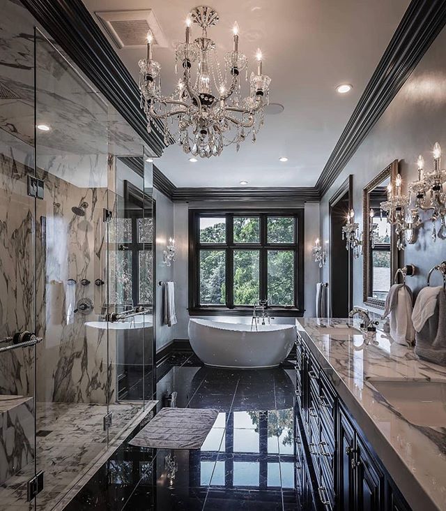 Stunning Master Bathroom. Wouldnt you agree?? Anything is possible to have if you want it bad enough; even a master bathroom like this one. Marble Marble Marble....Esquisite, Luxurious &amp; Beautiful!!! Be creative everyday. Dont turn off or stop cr