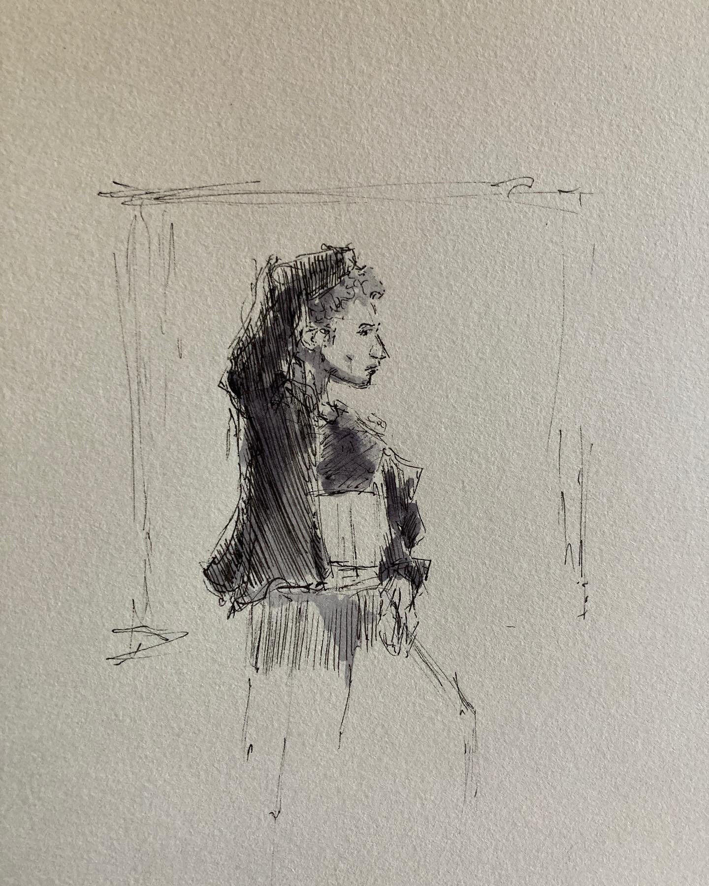 Ink studies of people I know irl from snapshots of them doing their thing - here&rsquo;s @crespalita doing one of their things which is movement based practice.