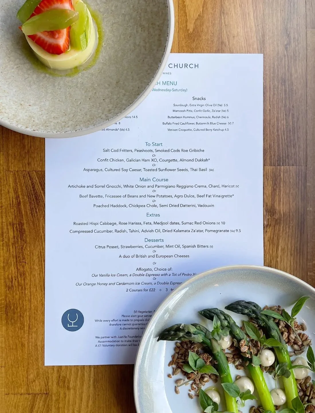 This week's delicious lunch set menu! 

Featuring the new season's Asparagus, Cultured Soy Caesar, Toasted Sunflower Seeds and Thai Basil and...

Making its grand entrance today the Citrus Posset, Strawberries, Cucumber, Mint Oil and Spanish Bitters.