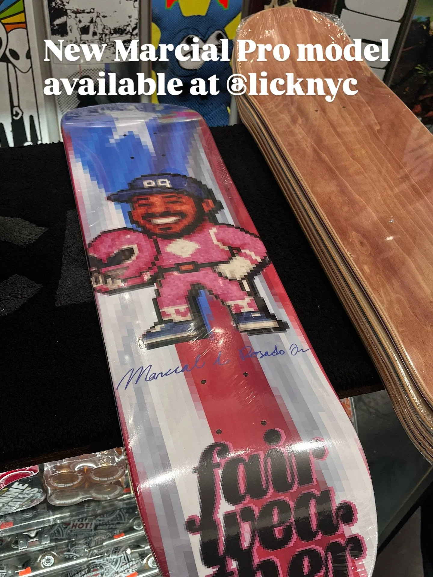 @pink__ranger  pro model @licknyc @lick.store.nyc now!  Along with @douglasalmeidask8 and @hesh_dumpling 🛹
thanks to Mark and the crew for all the support over the years.  Thanks ‼️