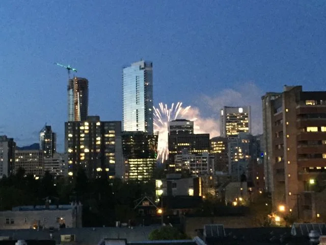 Fireworks at dusk from my hotel window in Vancouver.