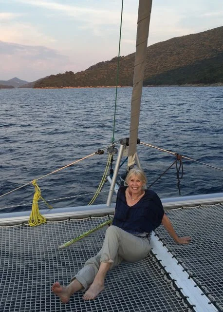 Me on the front of the catarmaran, the "Tom Sawyer," sailing thru the Adriatic Sea off the south coast of Croatia