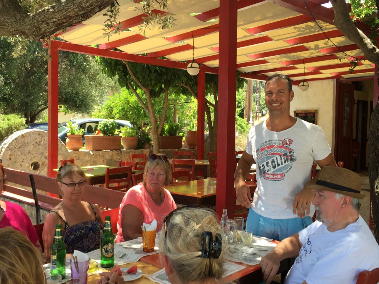 My travel companions waiting to be served what turned out to be a memorable lunch in a small village above Paleochora...