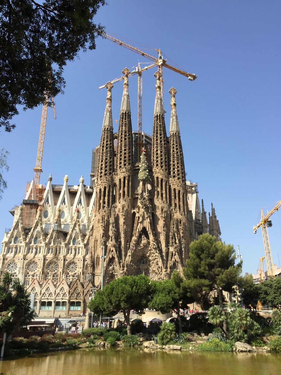 Exterior of Gaudi's Sagrada Familia in Barcelona, Spain. Construction and repairs are ongoing.
