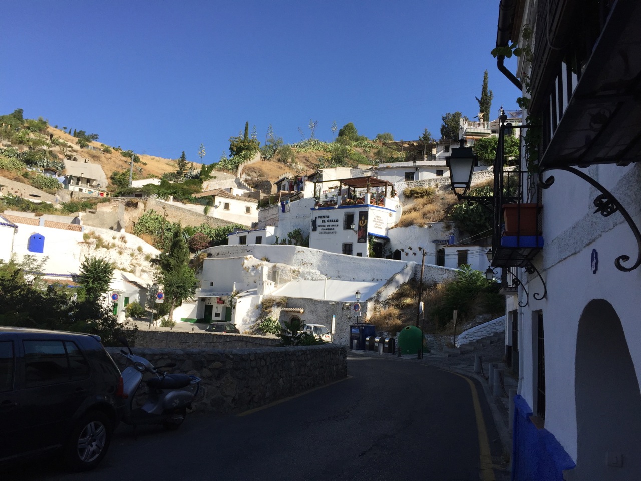 The Sacromonte is now a center of gitano culture and flamenco. The buildings in this photo are venues for flamenco music performances in Granada.