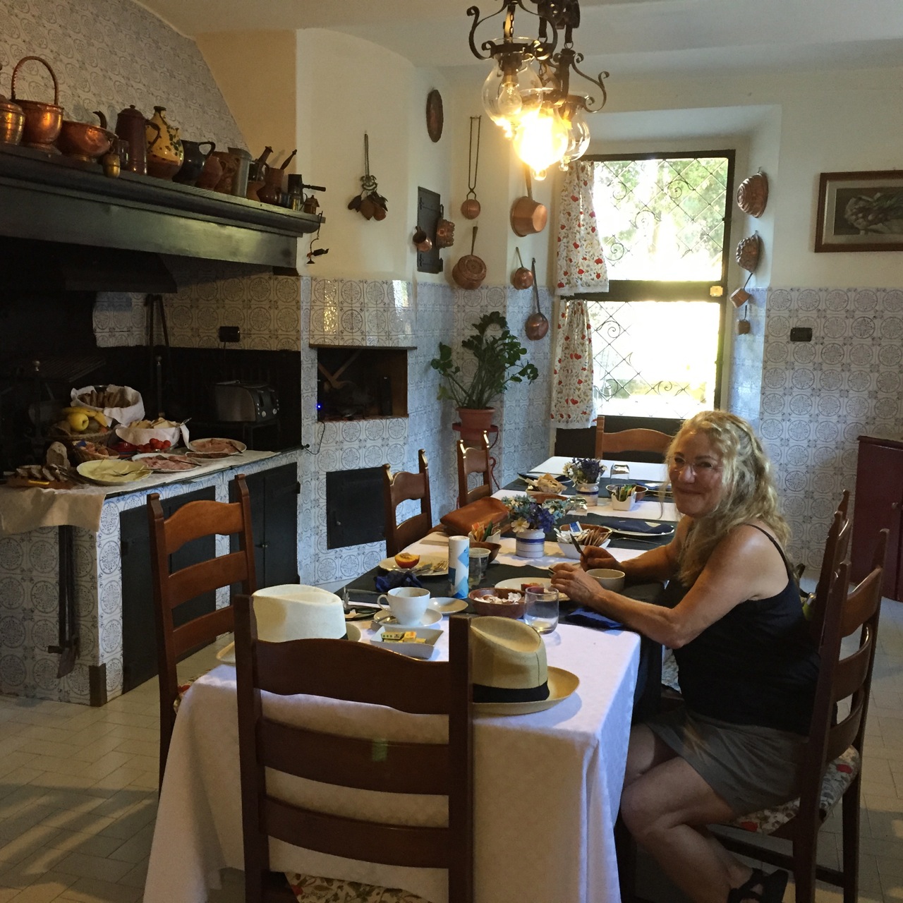 Sue at the breakfast table at the Villa Nardi, where we stayed in Florence.
