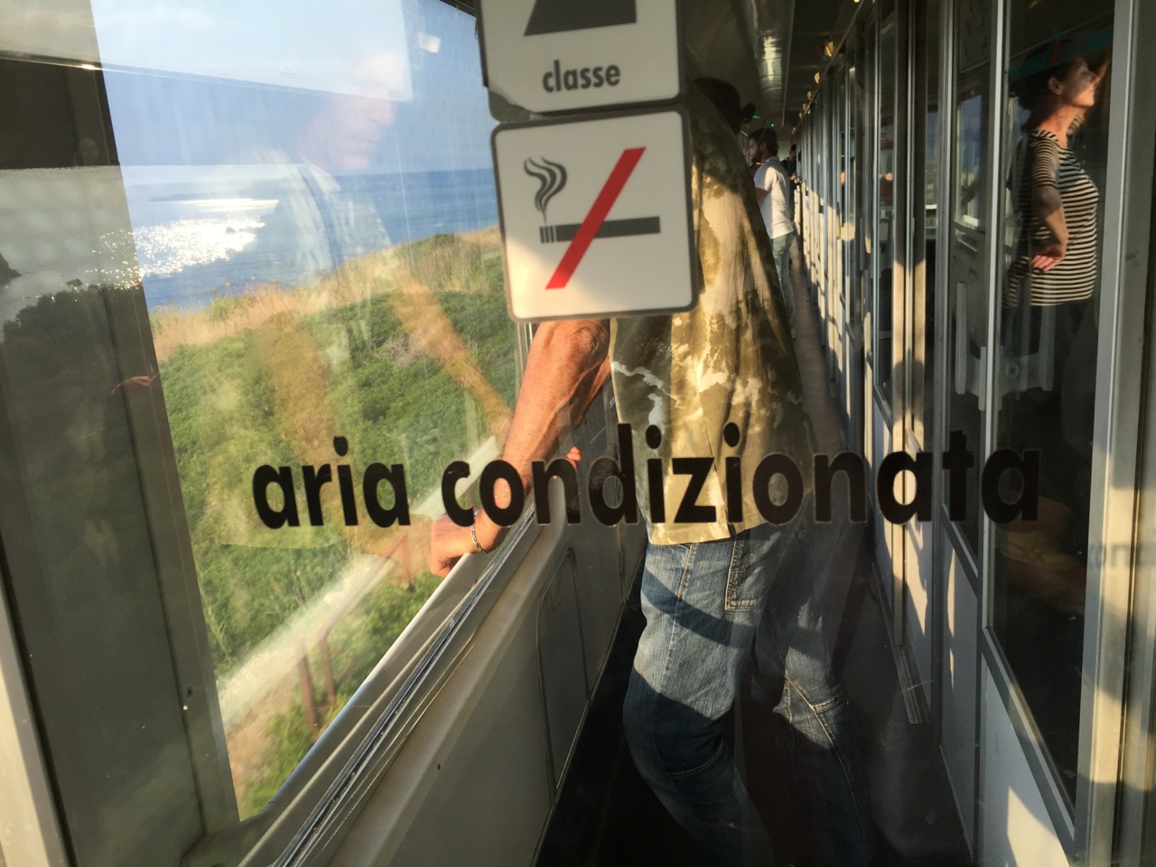 The train from Naples to Sicily was supposed to be air-conditioned, but it wasn't working. Smoking is not allowed on the trains, but people smoked at each stop in the vestibules.