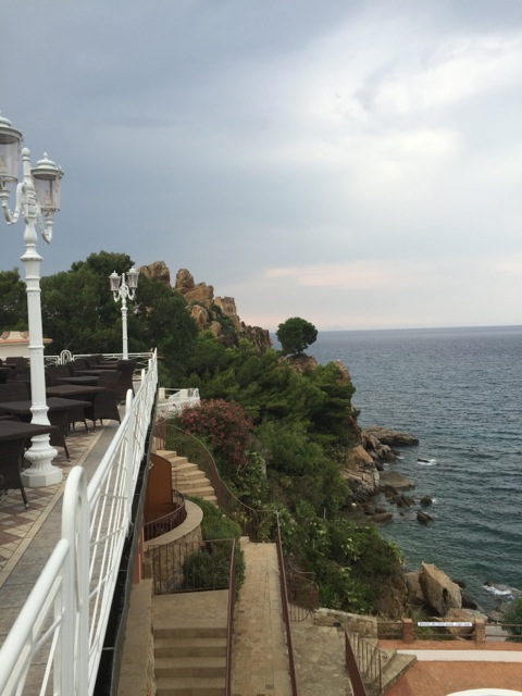 The Hotel Kalura at Cefalu, Sicily overlooking the Tyrrhenian Sea. Note the staircase descending to the beach.