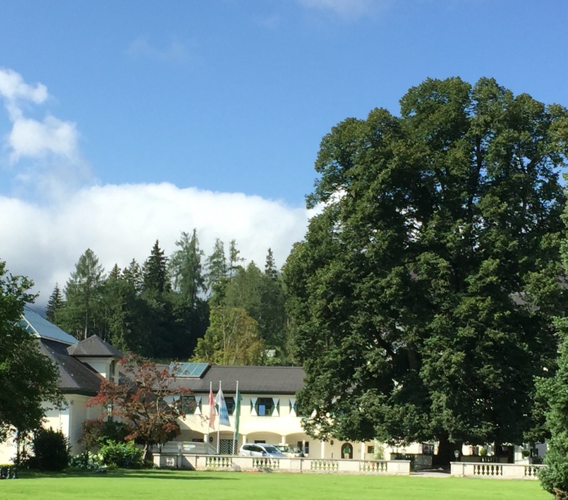 An ancient and majestic Linden tree dominates the entrance to the Schloss Pichlarn Hotel