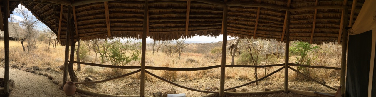 Looking out over the Kilimanjaro foothills from the front entrance of my lodge tent.