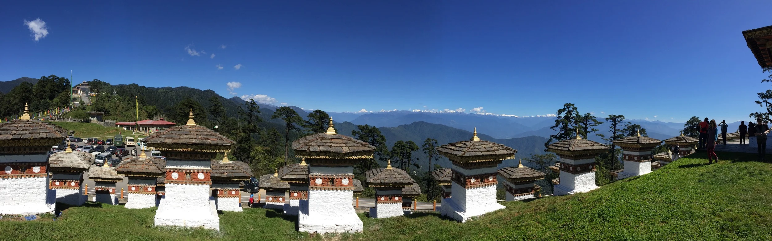 Panoramic view of the Himalayas on Bhutan's northern border from Dochula pass.