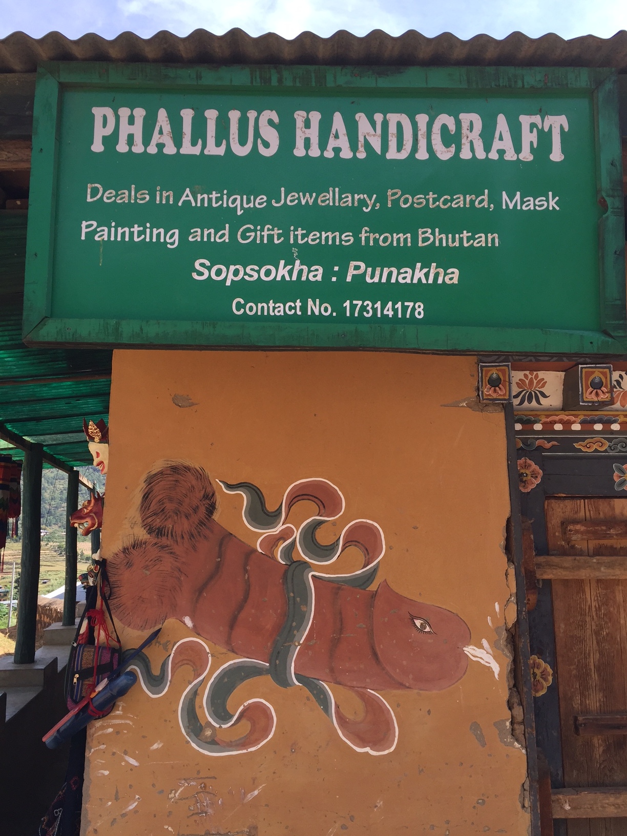 Above and below: Shops in Wangdue near the monastery of the Divine Madman sell lots of tourist paraphernalia representing the phallus.