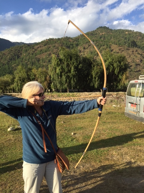 Me trying my hand at archery in the Paro Valley, Bhutan. Archery is Bhutan's national sport.