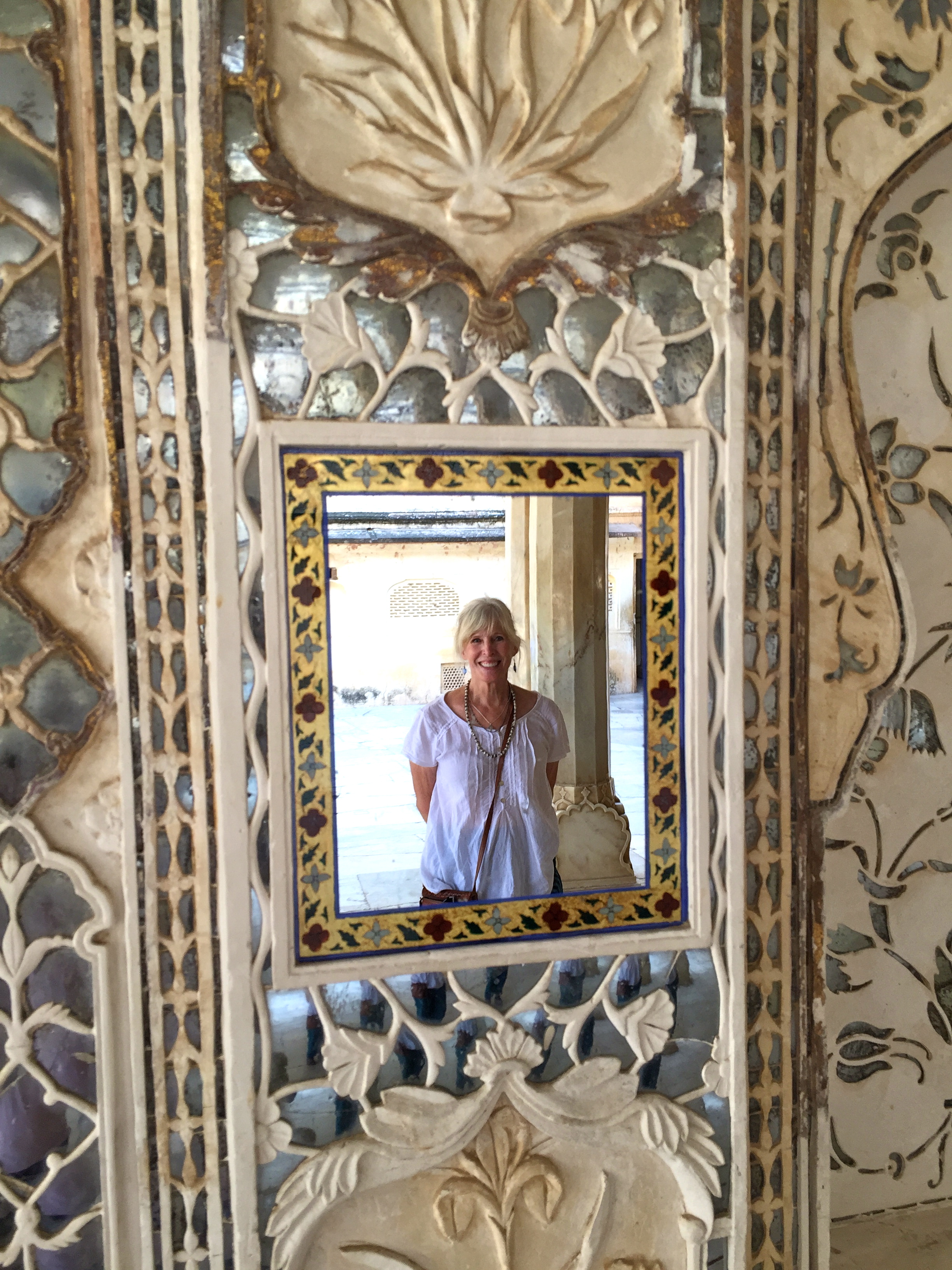 Ornately mirrored walls and ceilings of the Amber Palace, Jaipur invite self-reflection :-)