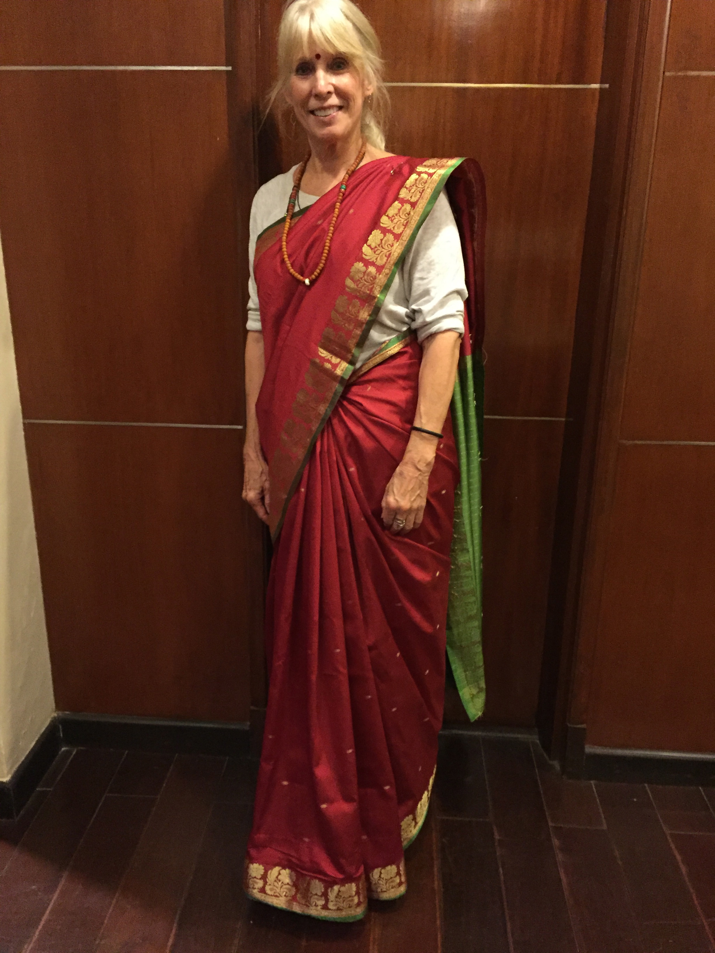 Me dressed in a sari on my last night in India, getting ready to attend a sitar concert.