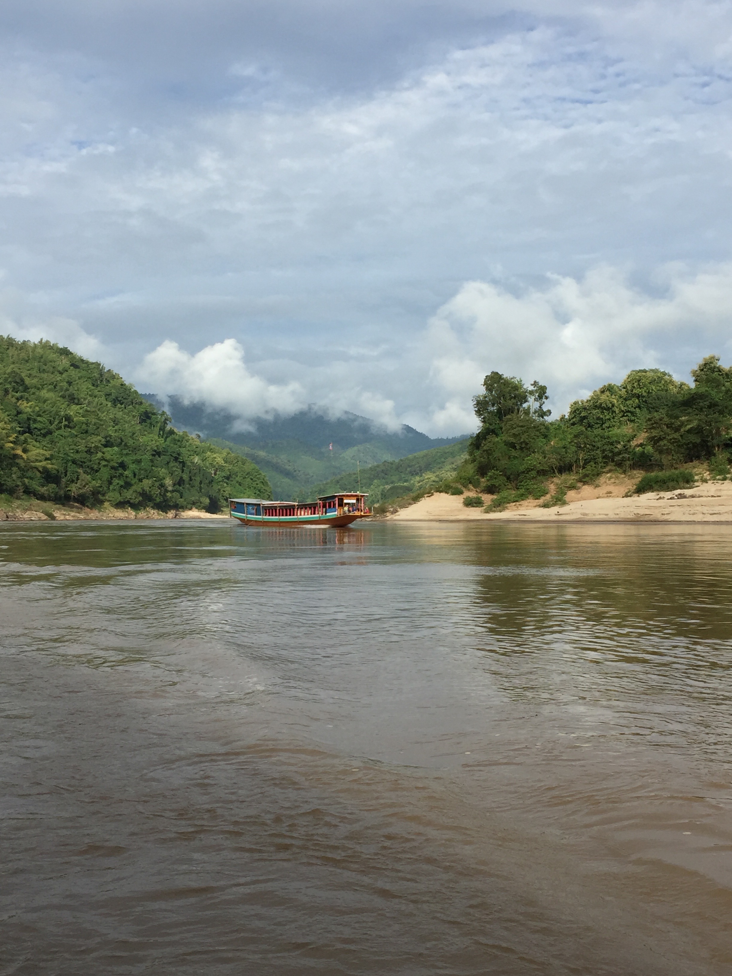 Sandy beaches along the Mekong River in Laos show the wide range in high water marks resulting from erratic water releases from dams upstream in China.