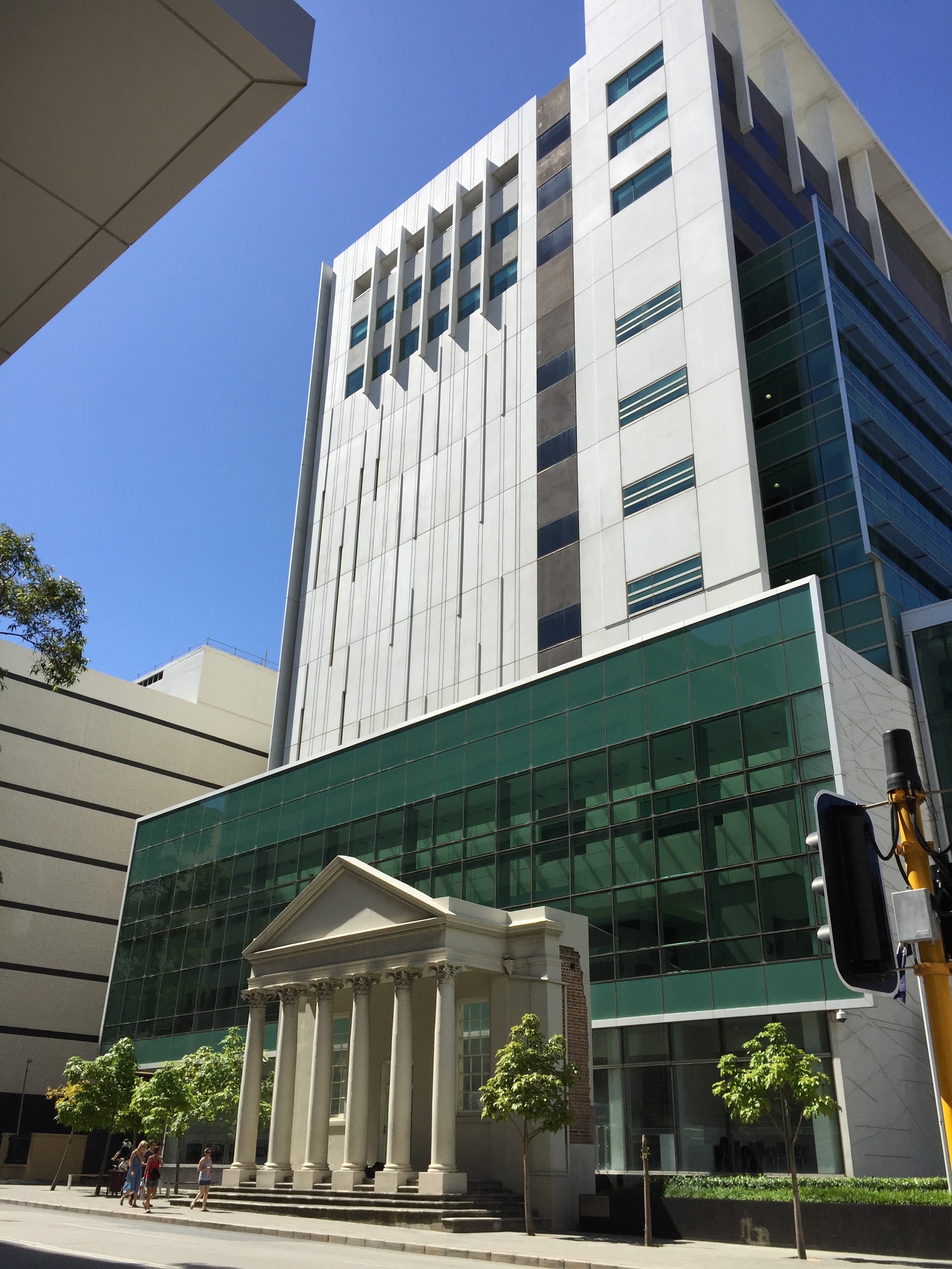 This government building in downtown Perth incorporates old and the new architectural styles, in an obvious and entertaining way.