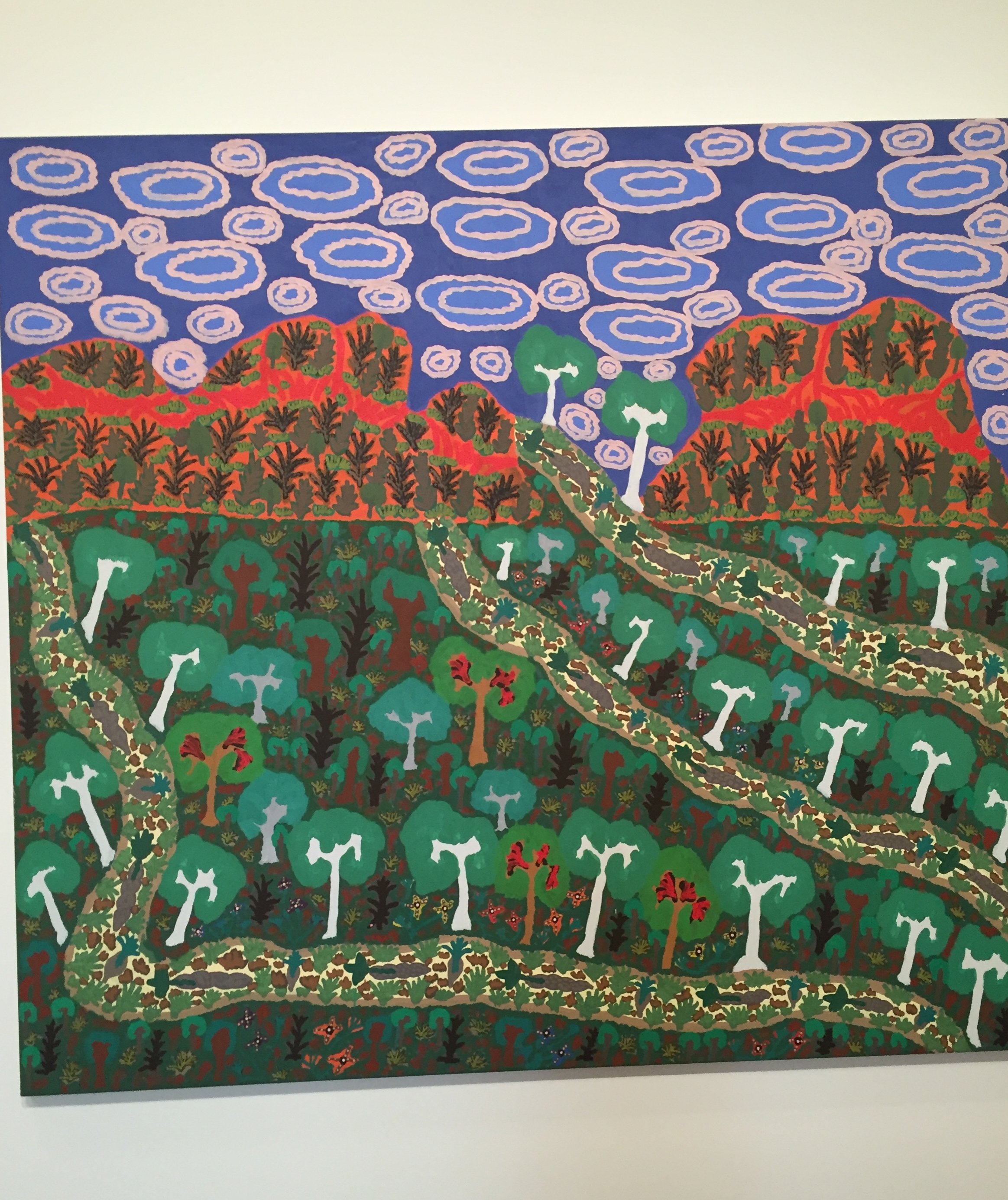 "Memory and Five Mile Creek," painting by Daisy Napaltjarri Jugadai, 1995. On display at the Ian Potter Gallery, NGV, Melbourne, Austraiia.