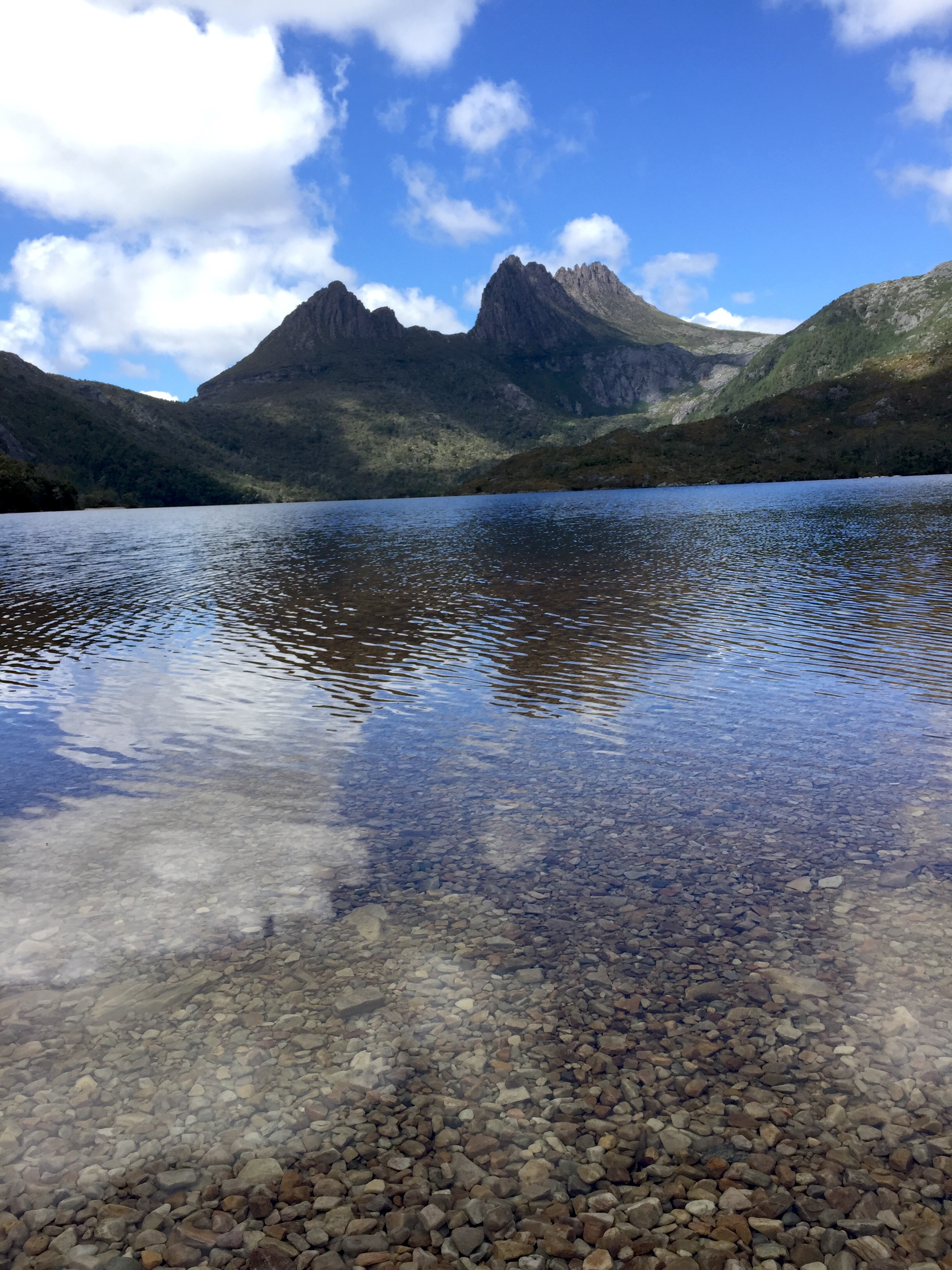 The crystalline waters of Dove Lake, at the base of Cradle Mountain, Tasmania.