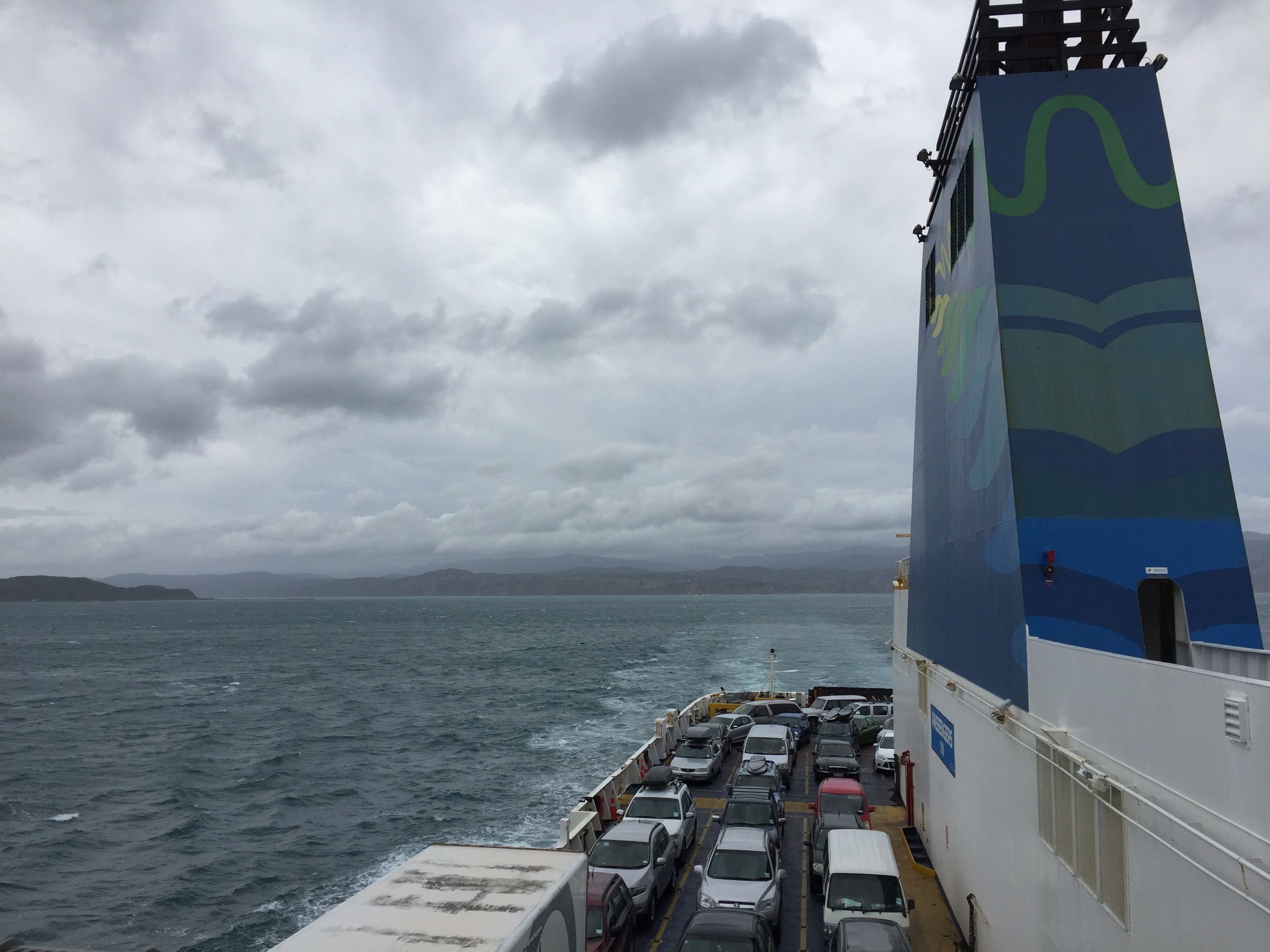 On board the ferry crossing Cook Strait bound for Picton on the South Island, minutes after leaving Wellington on the North Island.