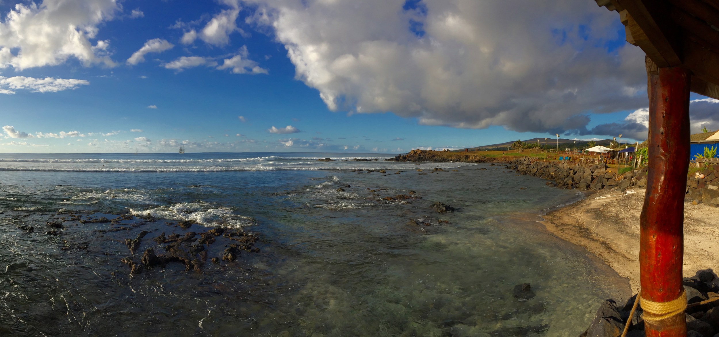 The coastline of Rapa Nui, or Easter Island, at Hanga Roa, the island's main town. The nearest populated island is PItcairn, 1,289 miles away.