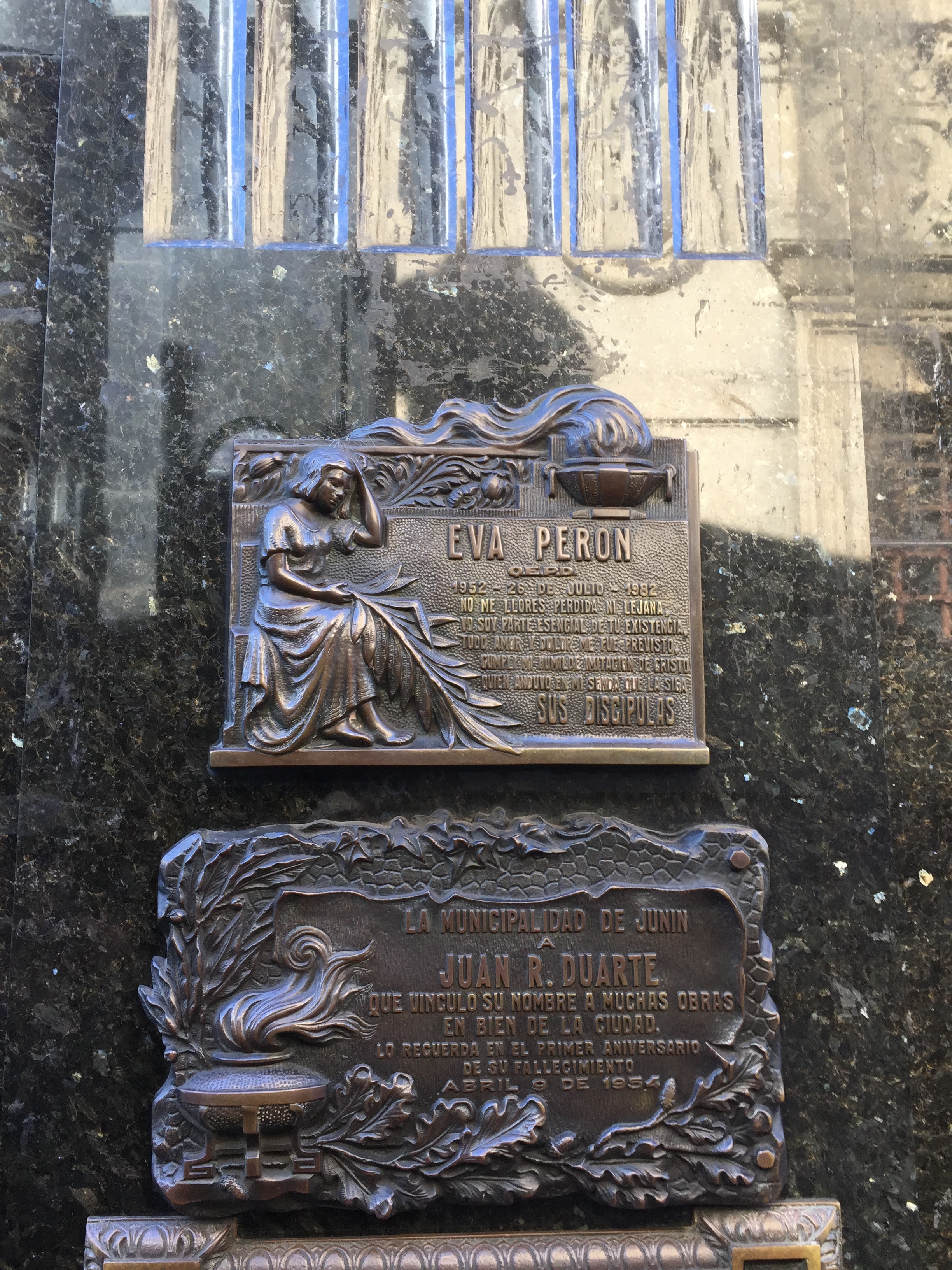 The marker on Eva Peron's tomb in the Recoleta Cemetery in Buenos Aires.