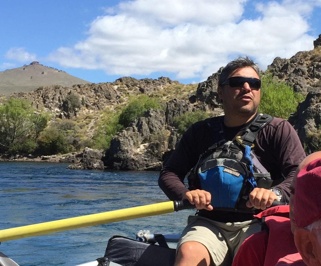 One of our hardworking river guides on the raft trip down the Limay River, which flows through the Patagonian steppe.