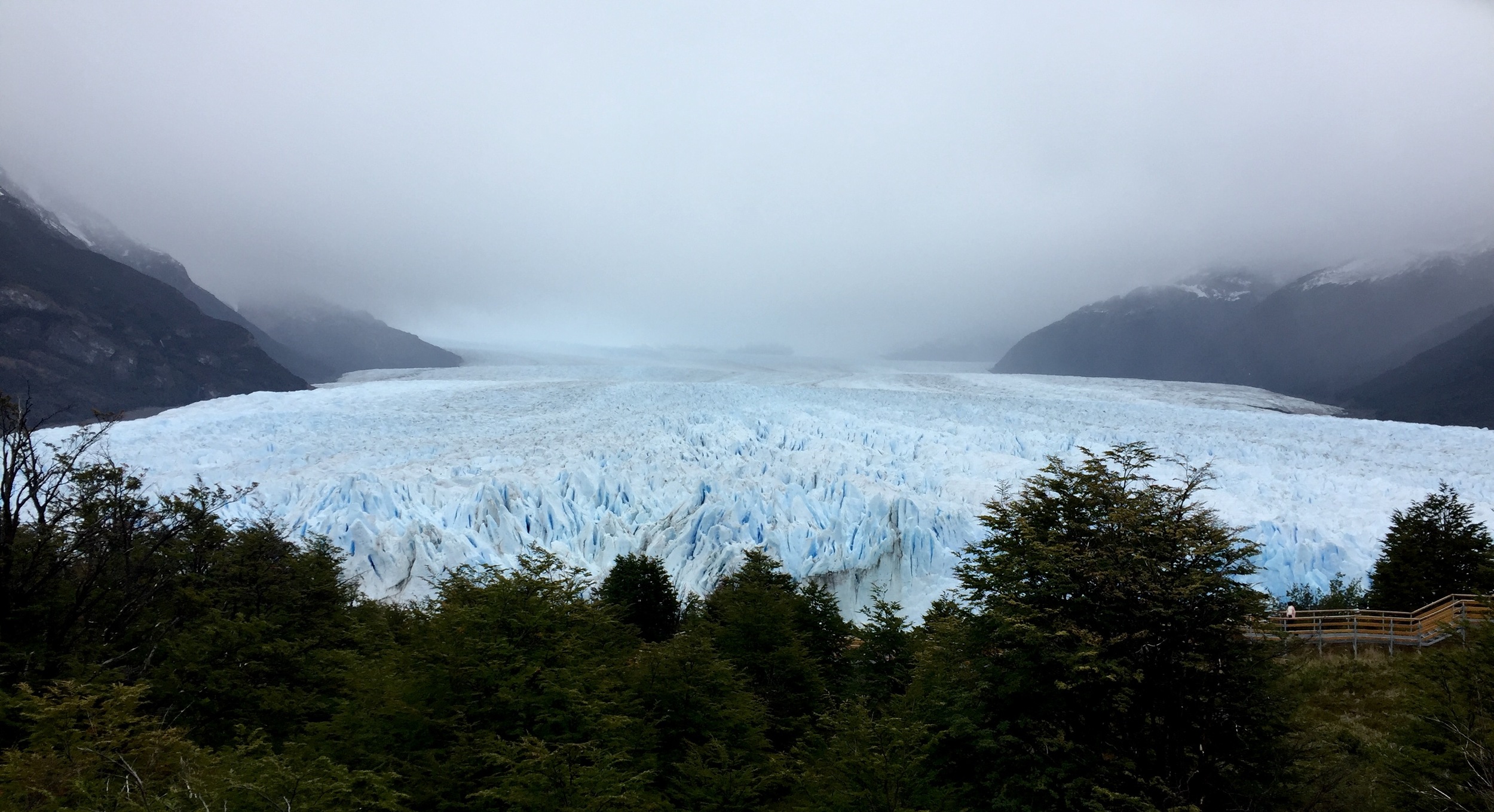 Looking down at the front of the Perito Moreno Glacier, you can see how massive it is and how far back it goes.