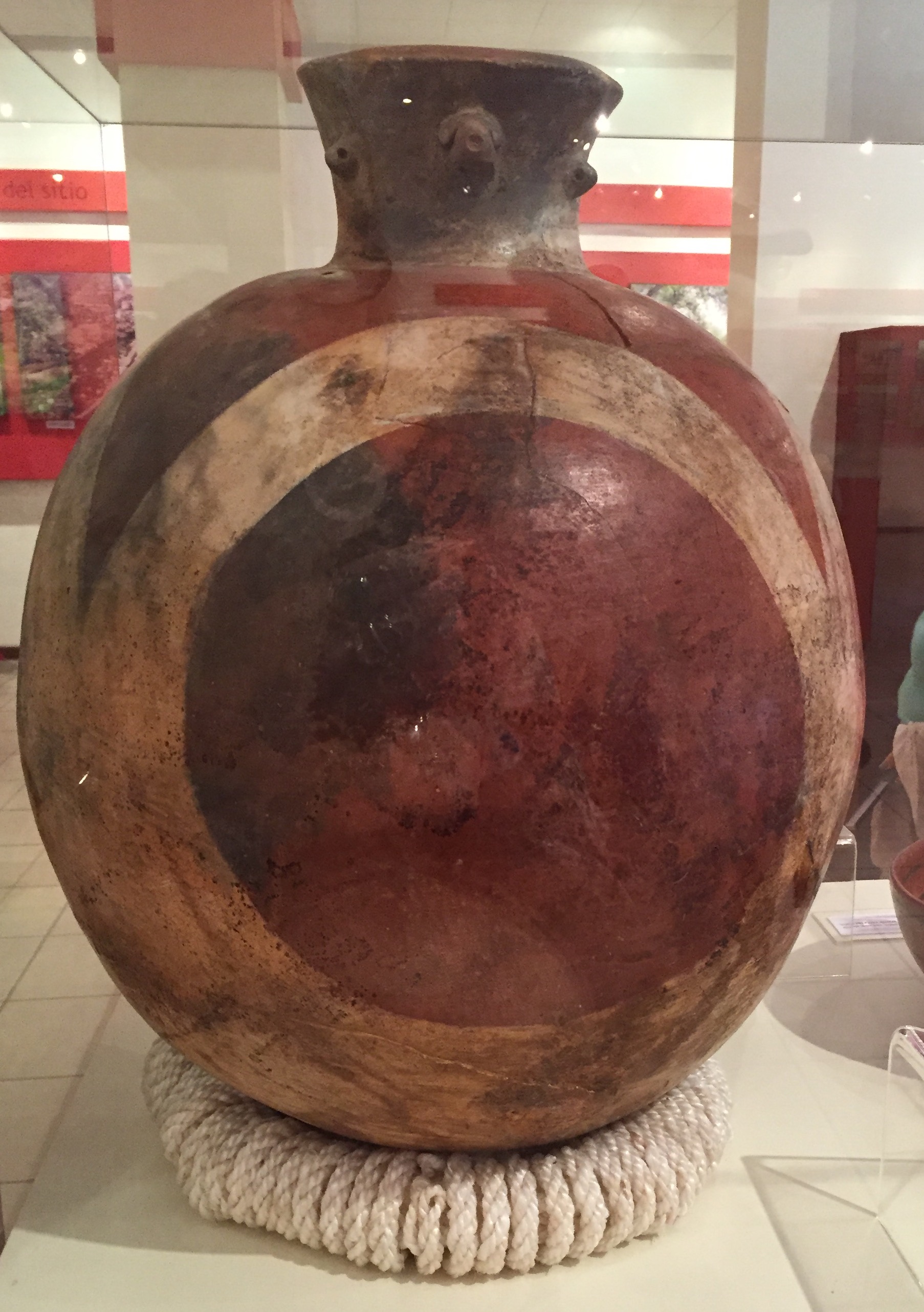 A beautiful ceramic urn on display at the museum of Joya de Ceren, an ancient Mayan city that was buried by a volcanic eruption in 600 A.D.