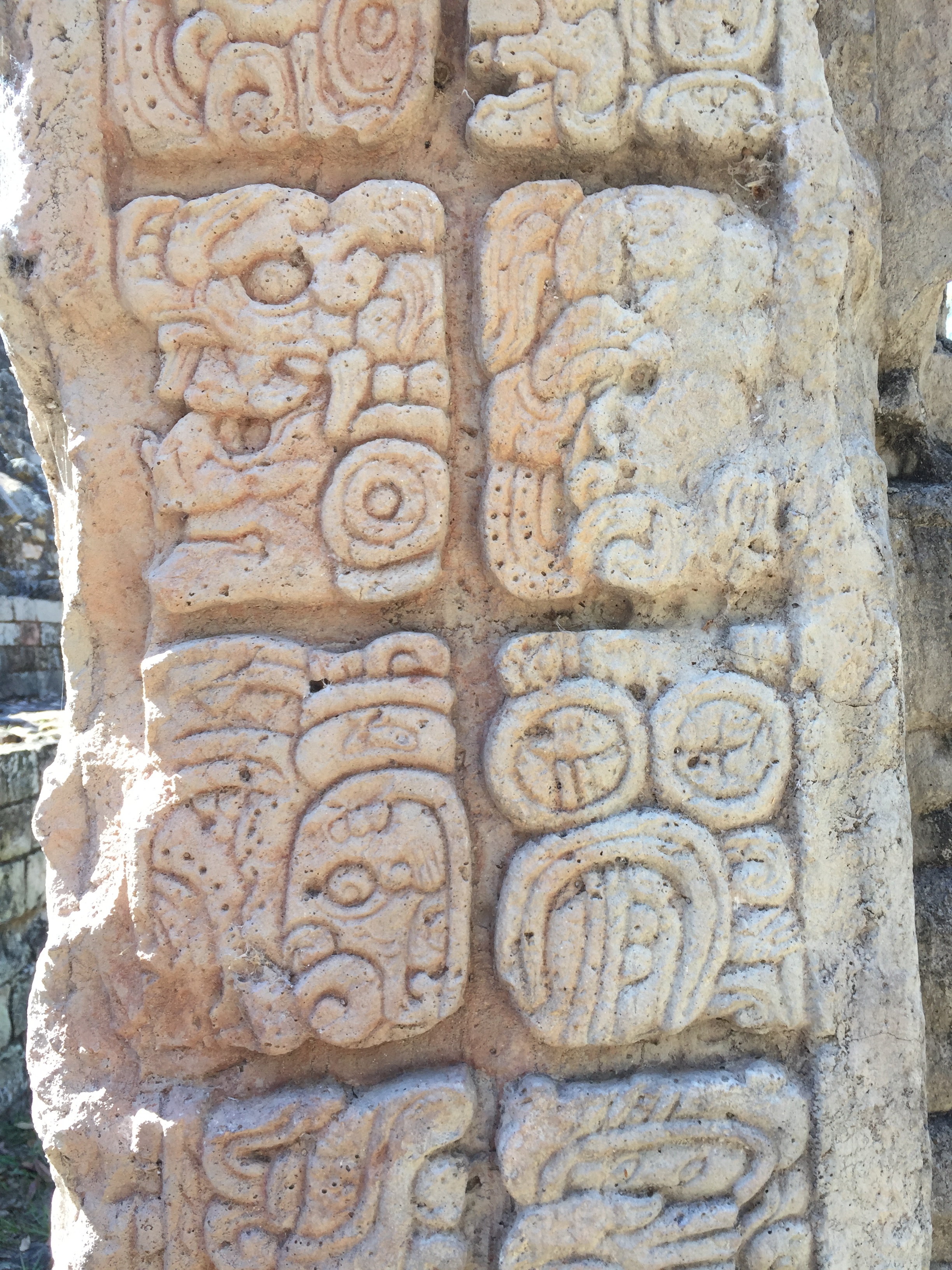 Beautiful heiroglyphics carved on stone tablet, Copán, Honduras.