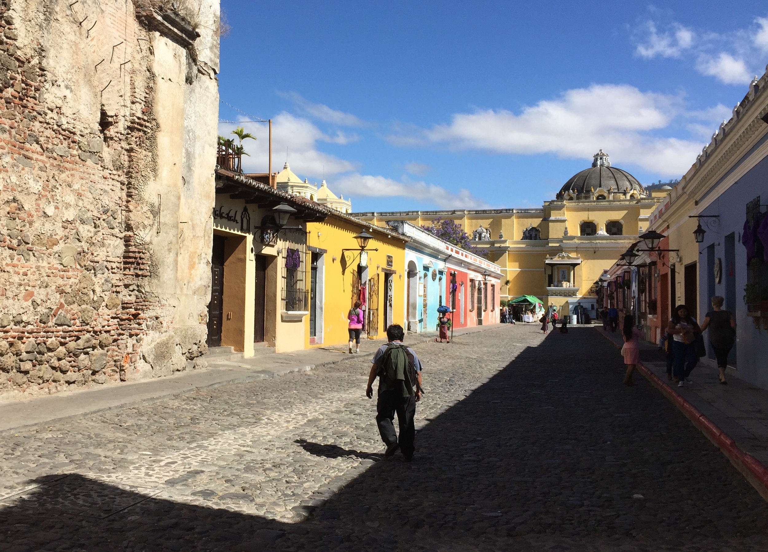 Typical cobblestone street in Antigua, Guatemala.