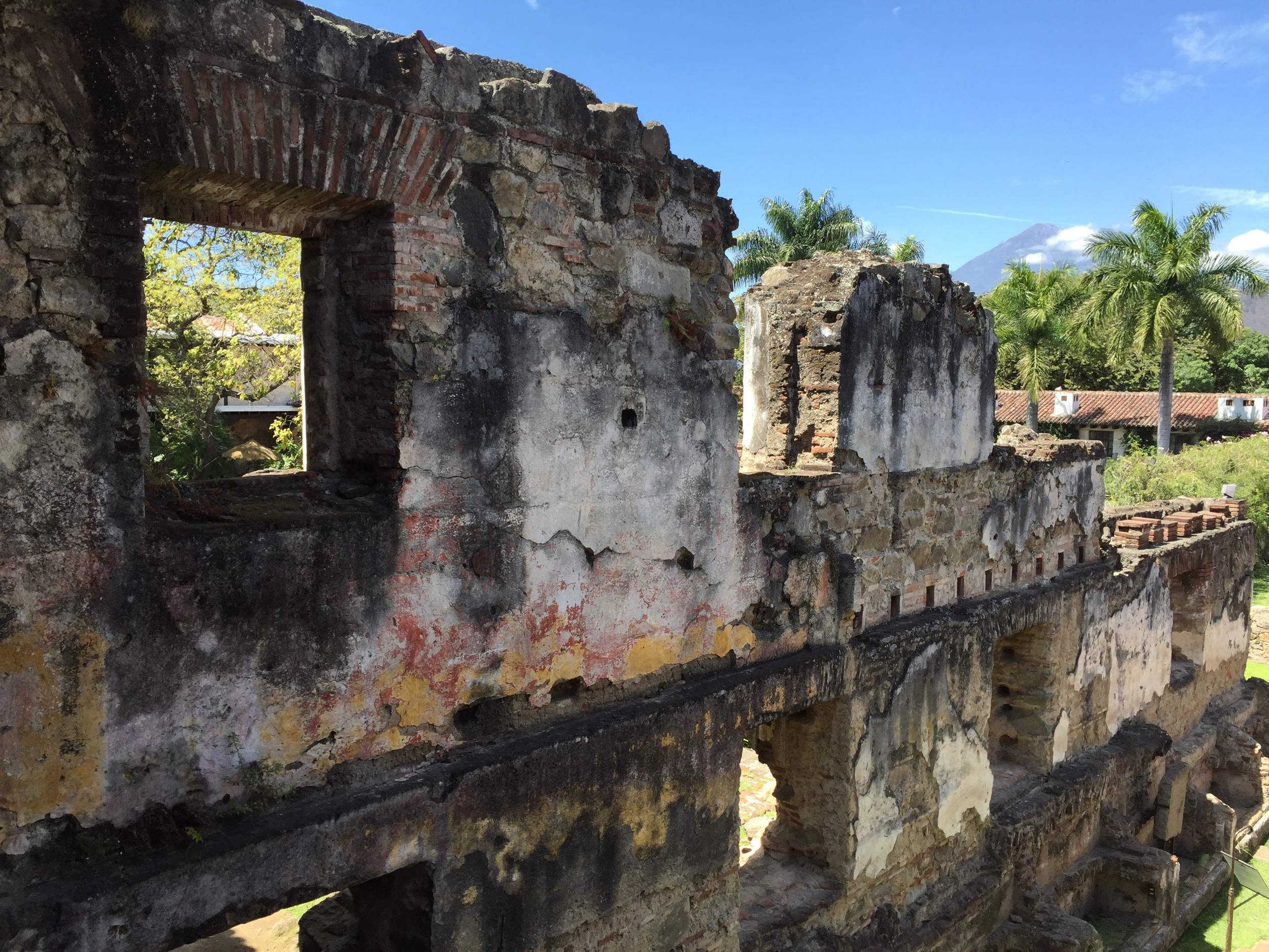 Beautiful old stone wall inside the grounds of a walled garden in central Antigua.