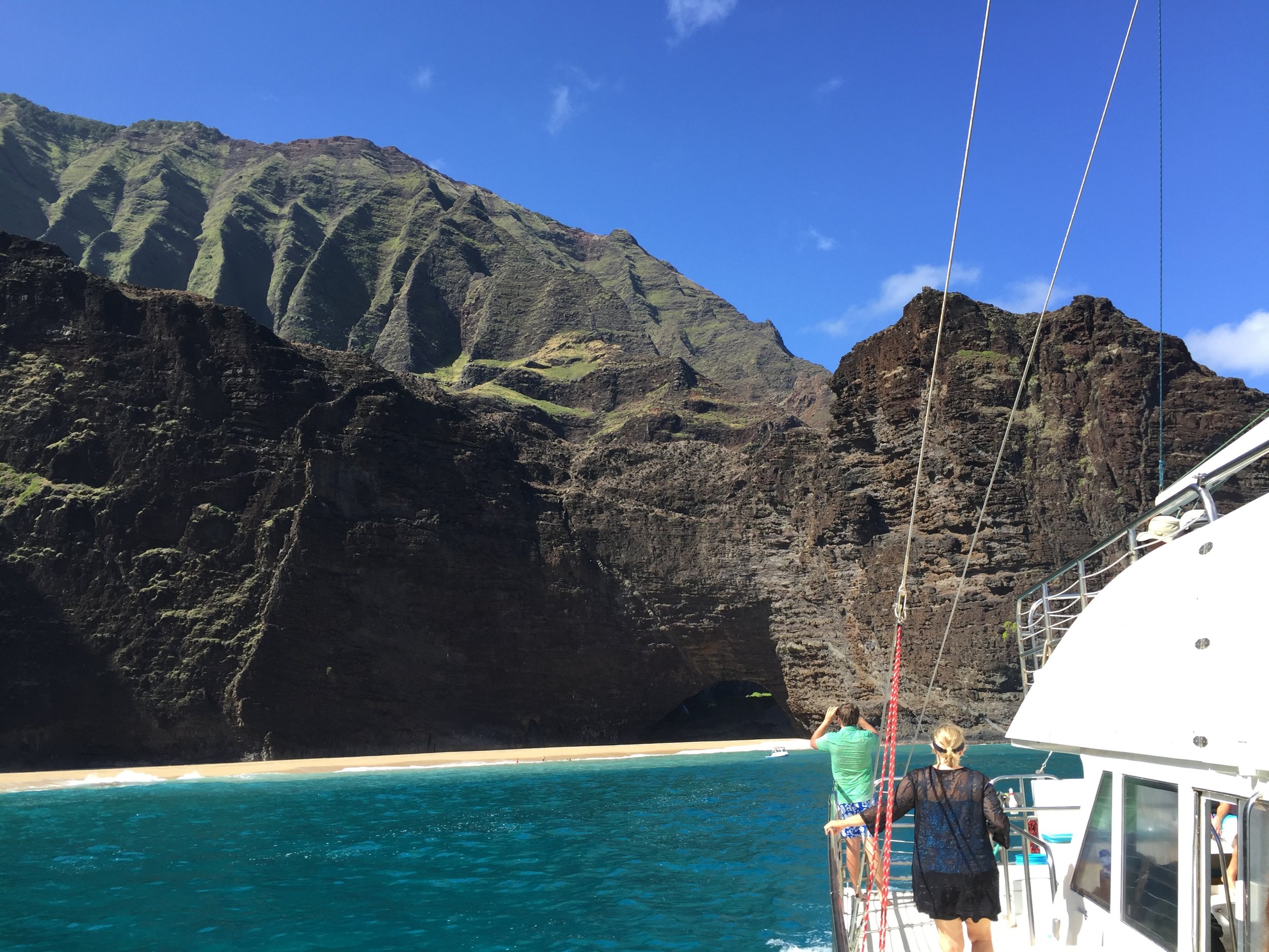 I took this shot of Kauai's Napali Coast from the deck of our catamaran . . . (August 2016)