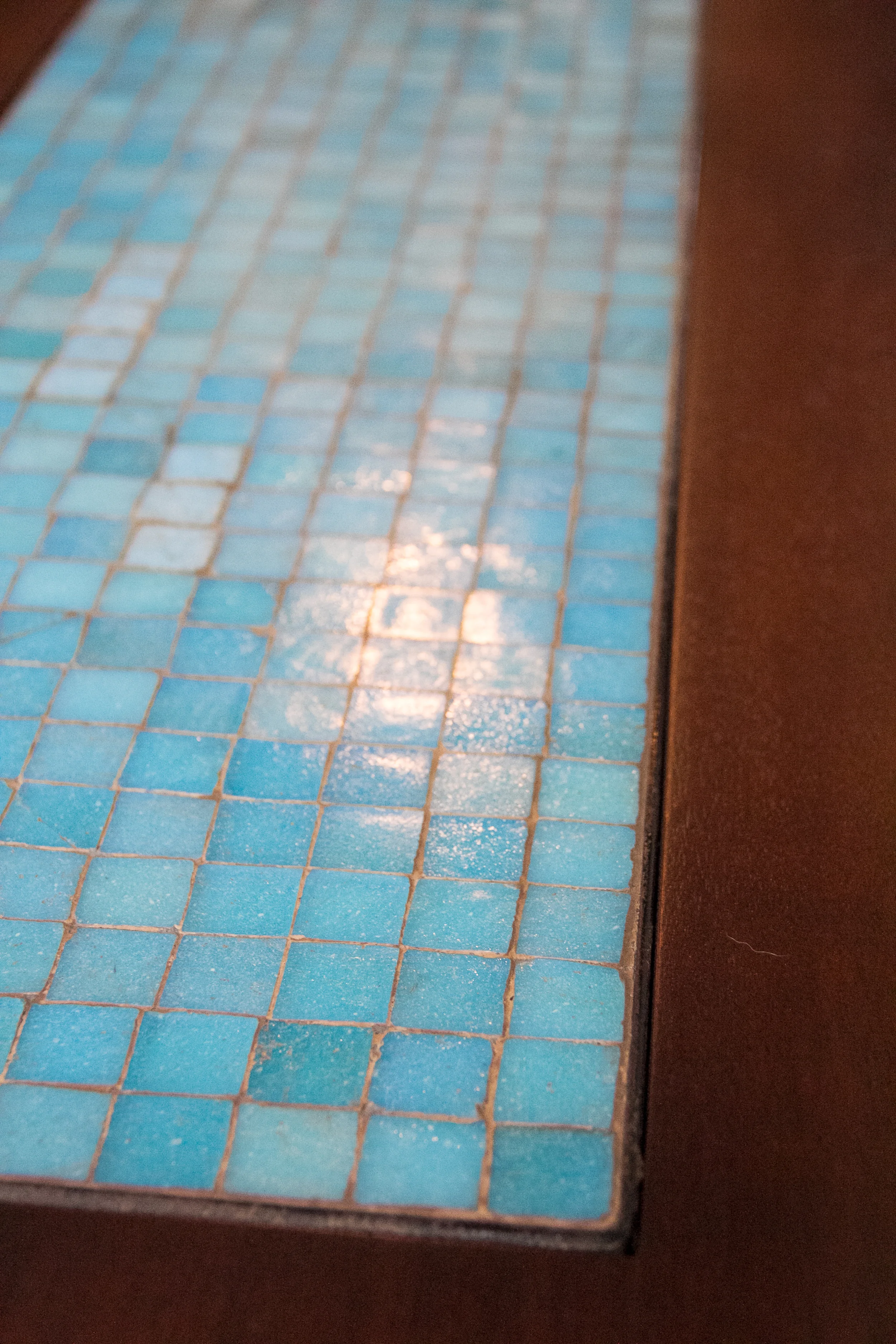 mosaic glass tile & wood coffee table