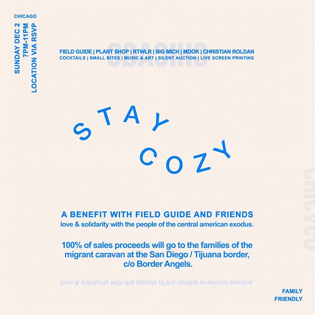Hey Chicago friends, we&rsquo;re throwing a cozy little benefit kickback this Sunday, with some of the city&rsquo;s best. 
Small Bites by @herbalnotes 
Live Screen Printing by @rtwlr.co 
Micheladas by @bigmichchicago 
Live Art by @onlyecan and @Rolda