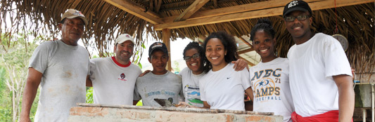 Group of local farmers with students during a trip to Central America with Sustainable Harvest International