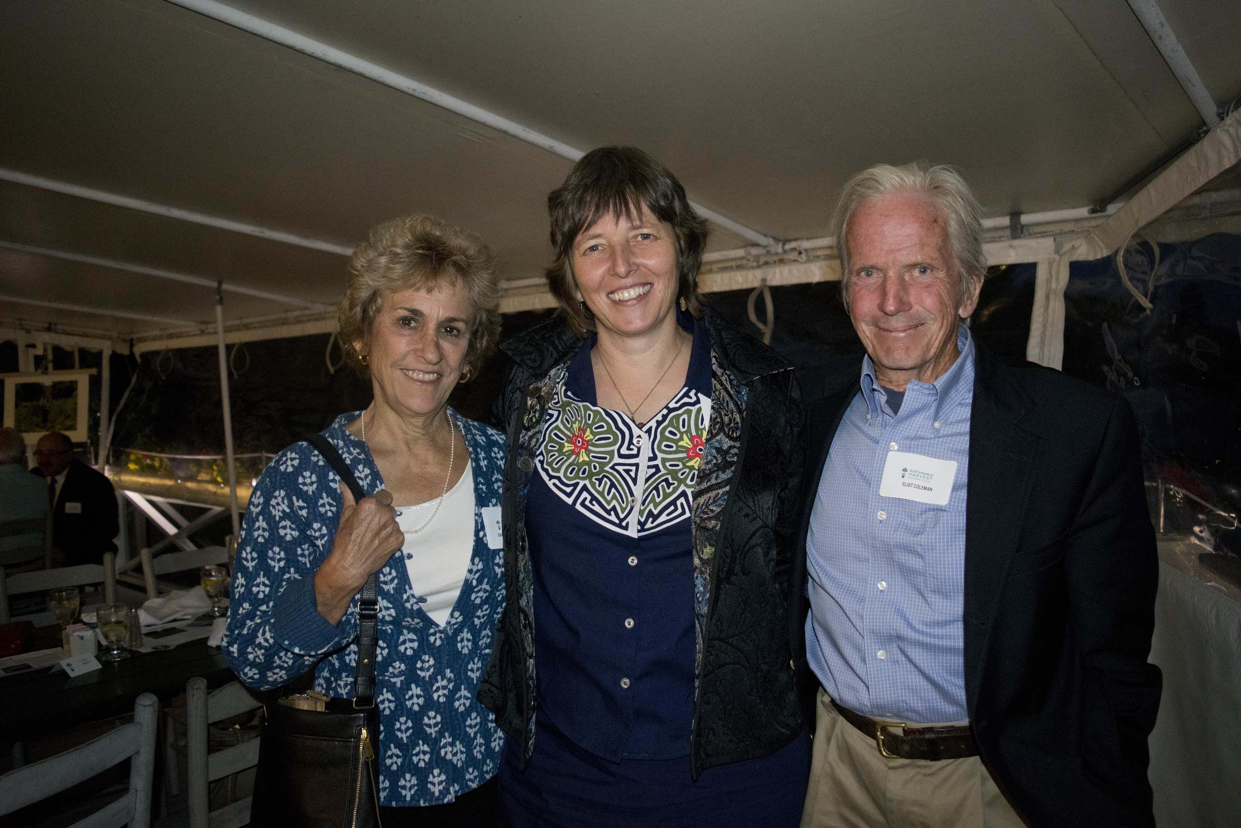 Dinner guests Barbara Damrosch (left) and Eliot Coleman (right) of Four Season Farm with Sustainable Harvest International Founder and President Florence Reed (center)