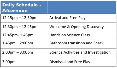 ISL - Preschool Schedule (Afternoon)