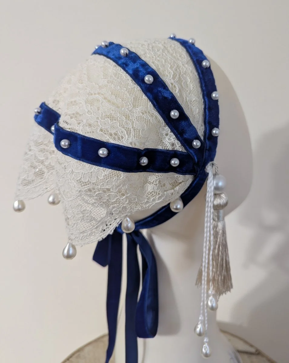 Lace Juliet Cap With Velvet Ties