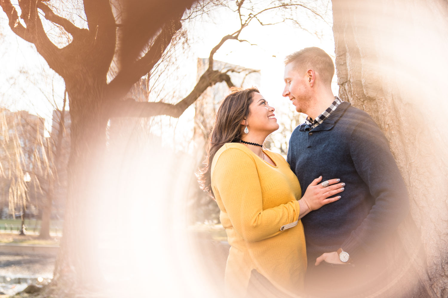 Andrea + Scott | Dog Lovers Boston Public Garden Casual Spring Sunrise Creative Engagement Session | Boston and New England Engagement Photography | Lorna Stell Photo