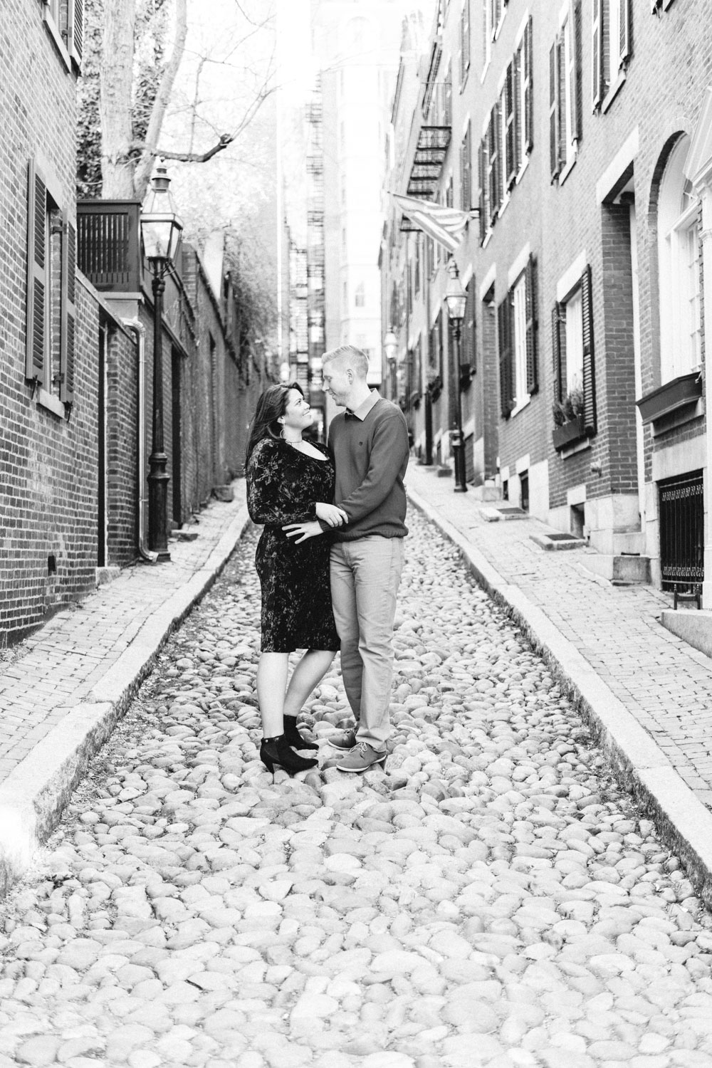 Andrea + Scott | Dog Lovers Beacon Hill Formal Spring Sunrise Creative Organic Romantic Black and White Engagement Session | Boston and New England Engagement Photography | Lorna Stell Photo