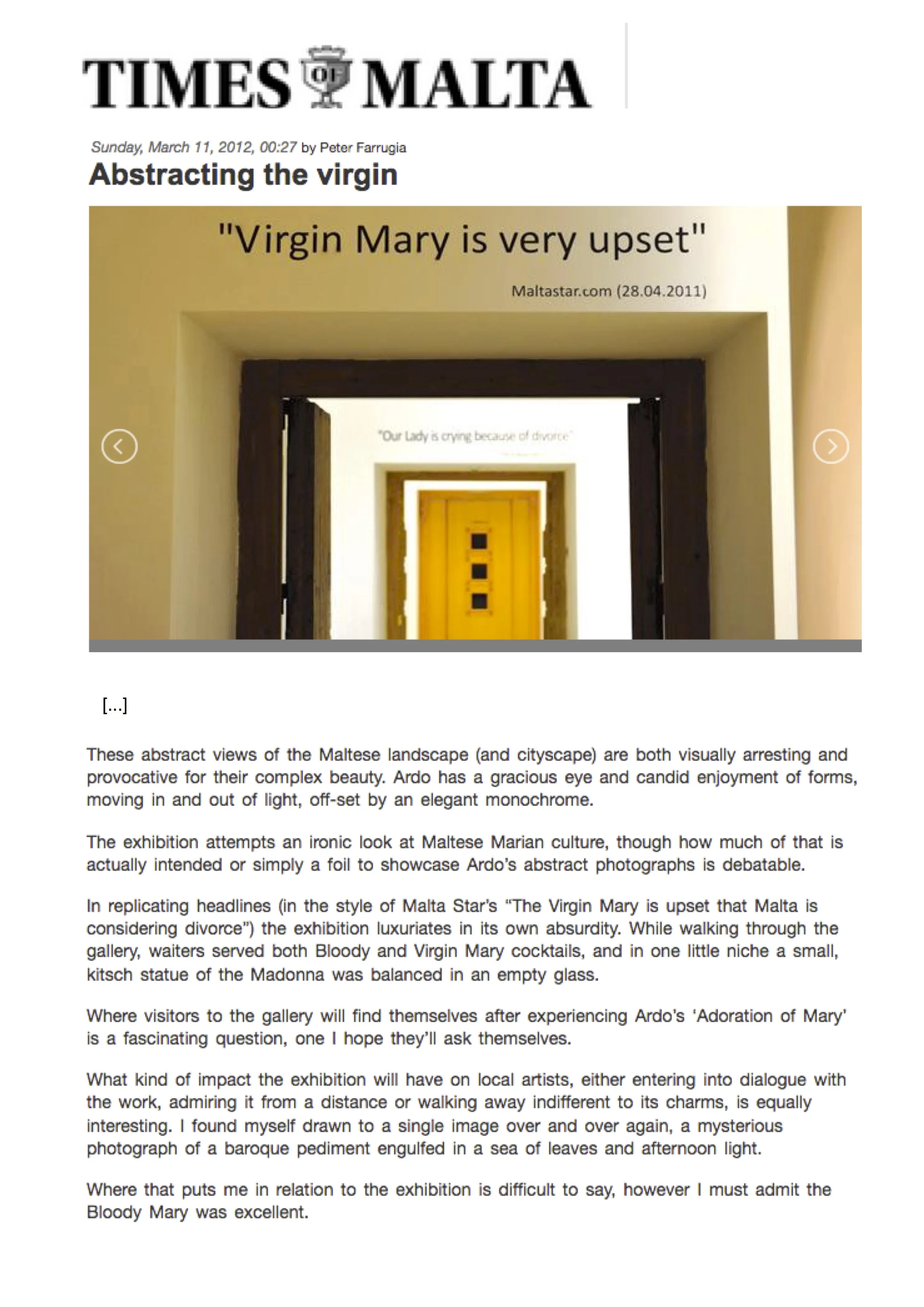 12 MALTA Valetta Times Abstracting the Virgin E review extract ARDO.jpg